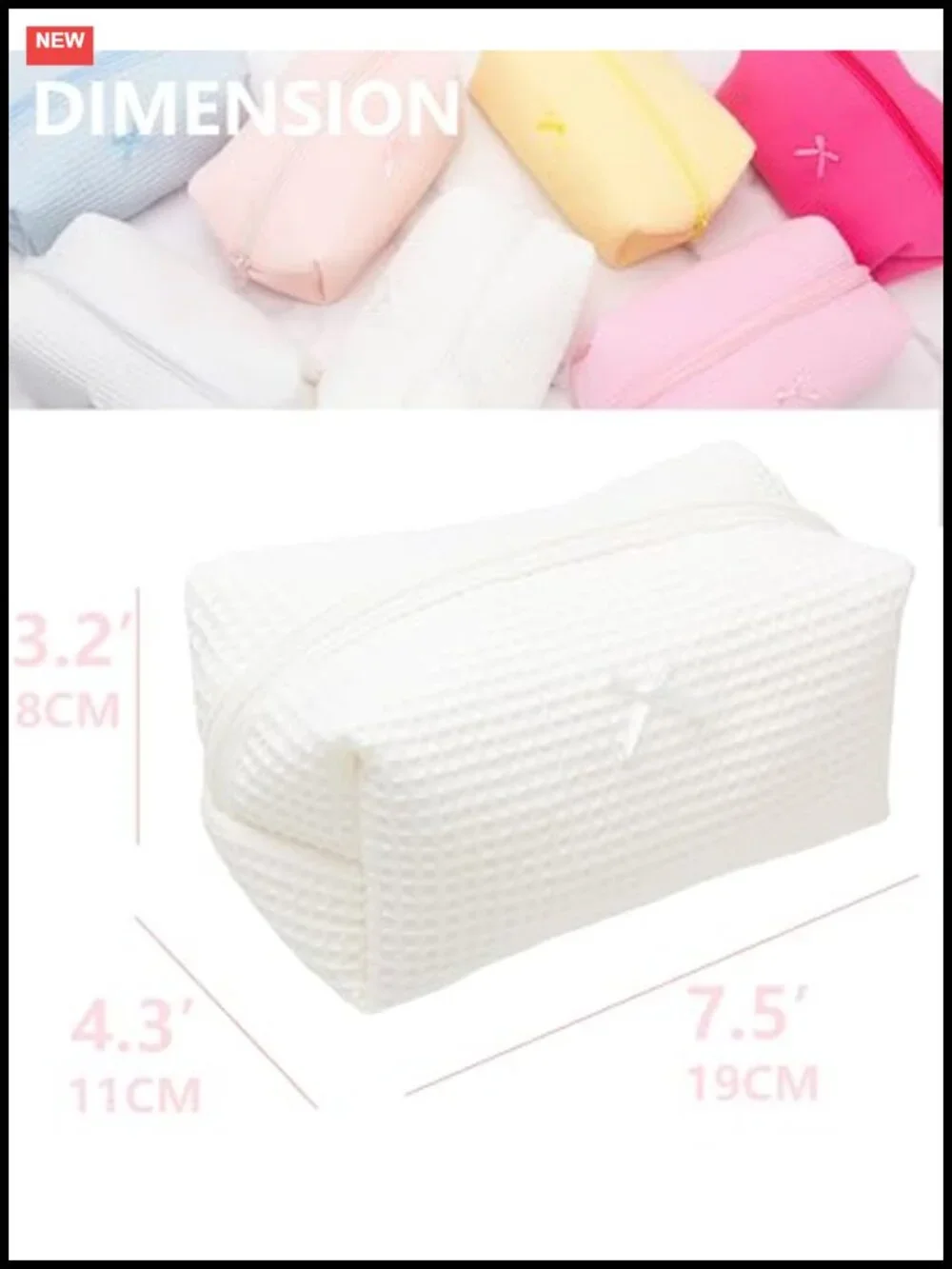 6 Pack Waffle Cosmetic Bag Set with Zipper, Makeup Pouch Organizer for Travel &